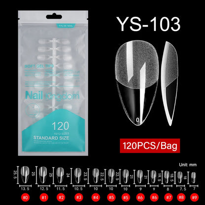 Wholesale 120pcs/bag Full Cover Manicure Clear Nail Tips Traceless Medium Stiletto Half Matte Acrylic Nail Tips for Nail Art