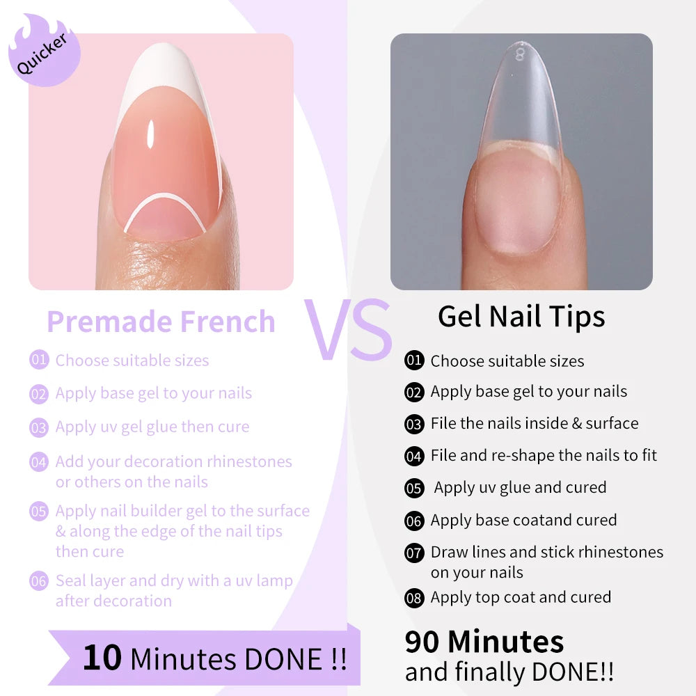 Wholesale OEM 120pcs French Reusable False Nails Ballet Designer Glitter Silver Handmade French Soft Gel Press on Nails Set