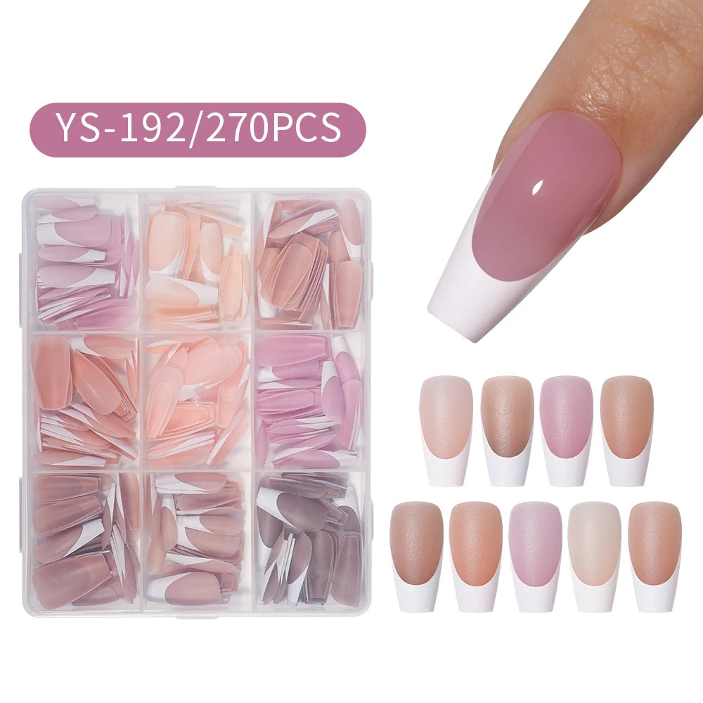 Private Label 270pcs Nude Pink Nail Tips Press on Gel Nails French White Tips Almond Coffin Handmade French Press on Nails Strip