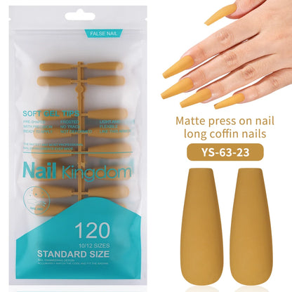Factory Supplying False Nail Full Cover Waterproof Long Coffin Matte Rainbow Solid Colors Nails Tips Designer Press on Nails