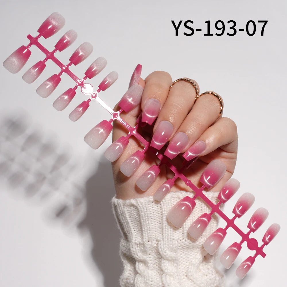Wholesale New 30Pcs Glitter Luxury Handmade Crescent Cat Eye Nail Tips French Soft Gel Nail Art Kits False Press on Nails Set