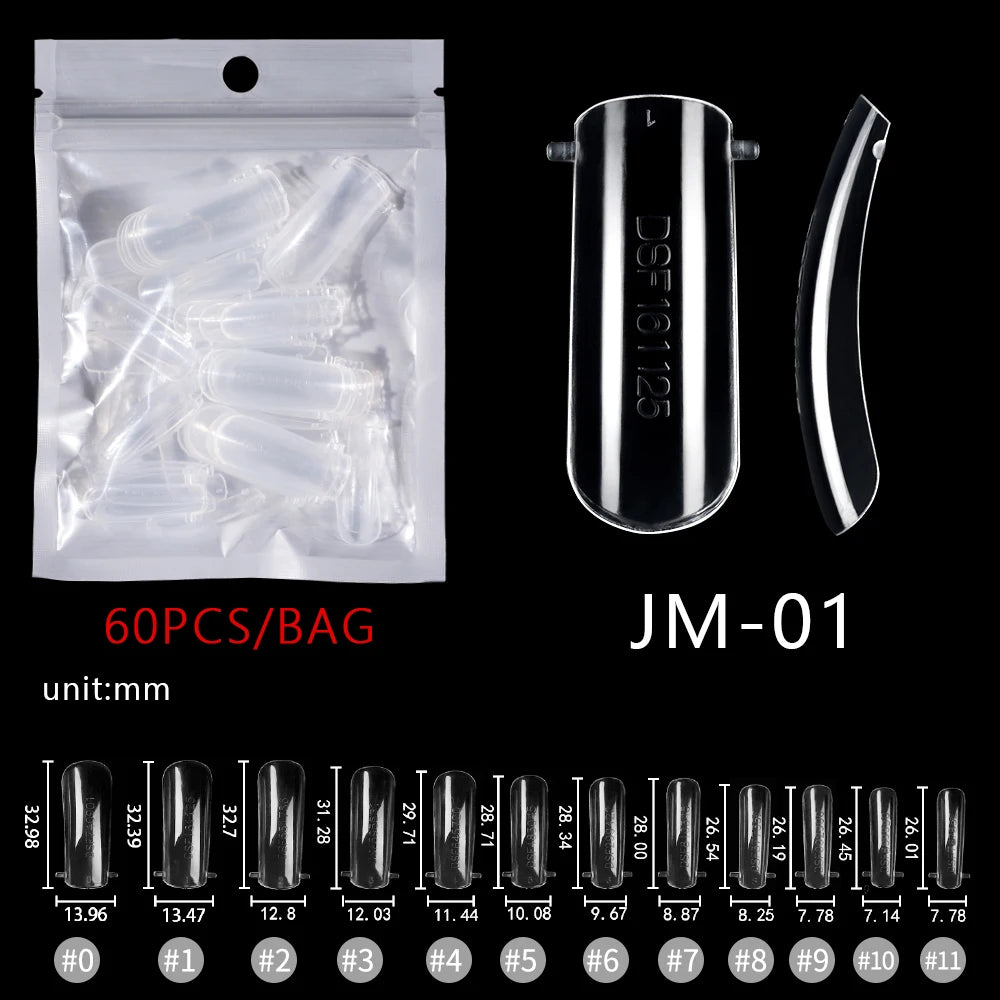 Wholesale Factory 60pcs Plastic Nail Art Mould Tips Clear Quick Building Extension Tool Stiletto Almond Square Nail Forms