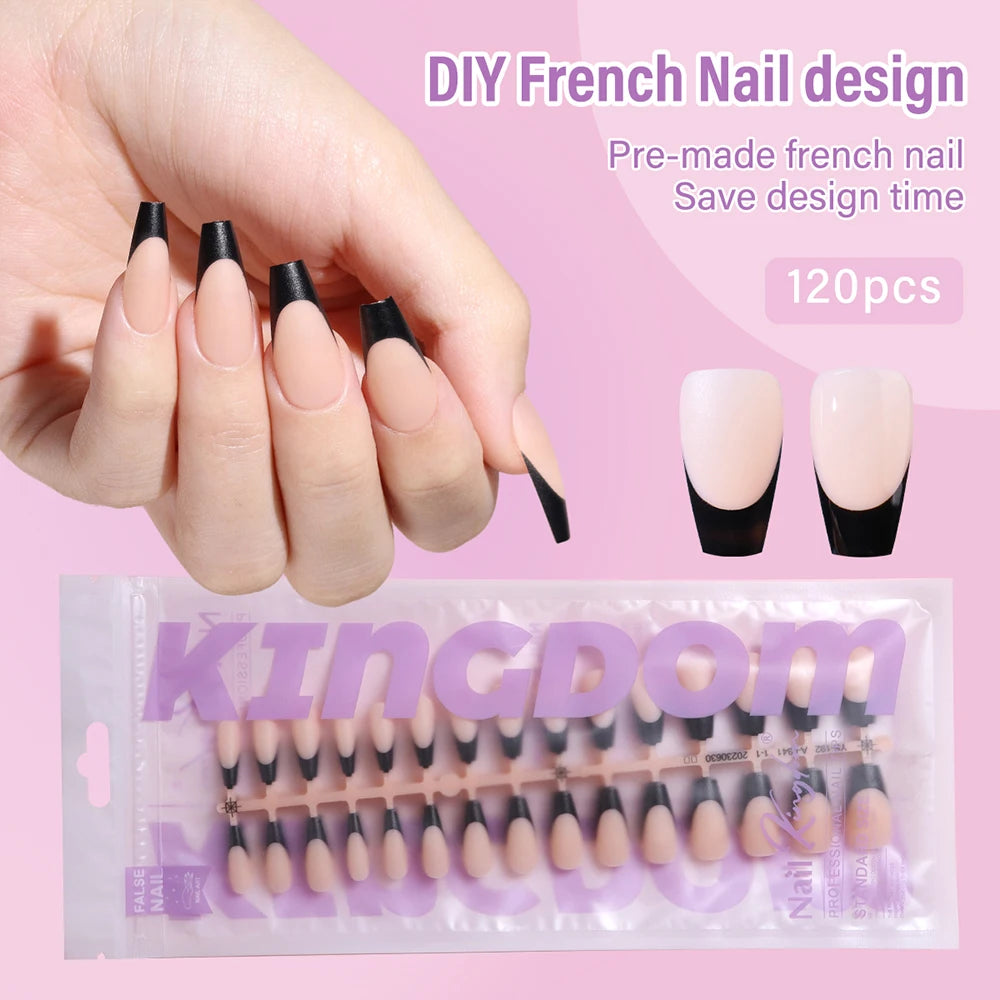 150pcs Wholesale Press on Gel Nails French White Black Tips Private Label Almond Square Coffin French Press on Nails Strip