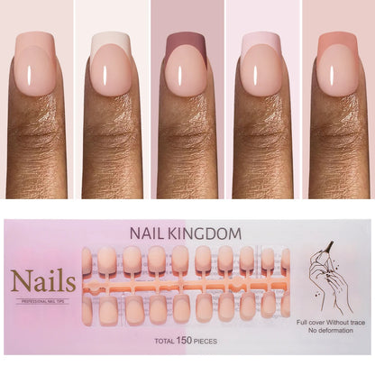 Wholesale Short Square Fake Nails 150pcs/Bag Full Cover Almond Coffin Press on Nails Art With Colorful French Tips