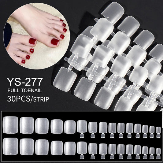 Wholesale French Matte Toenails Tips Extensions 30PCS/Strip Clear Full Cover DIY Toe Nail Salon Short Square Toe Nail Tips