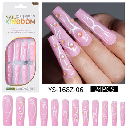 Private Label Wholesale Custom 24pcs French Style Press on Nail Long Square Rhinestone Luxury Press on Nails With Diamond