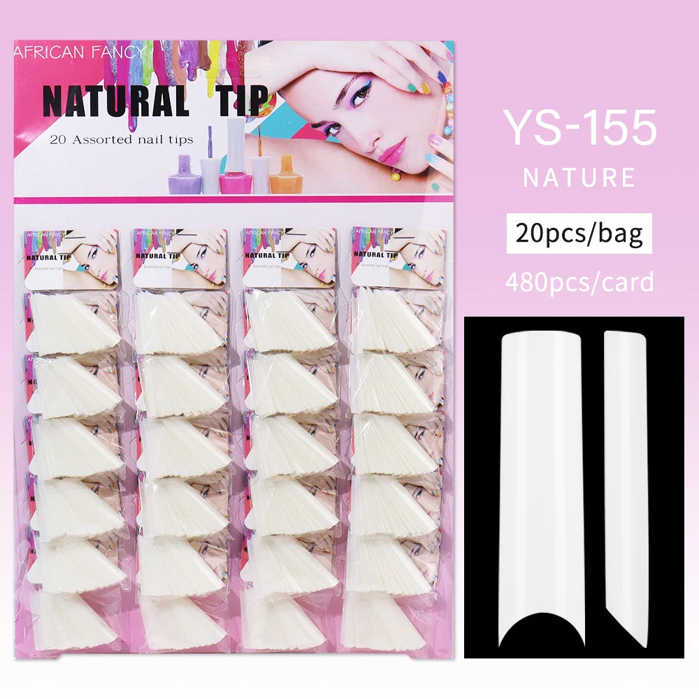 Nail Kingdom 480pcs 24Bags/Set Nail Tips Solid Color Clear Coffin/Square/Almond  Full Cover Nail Tips False Nail Wholesale