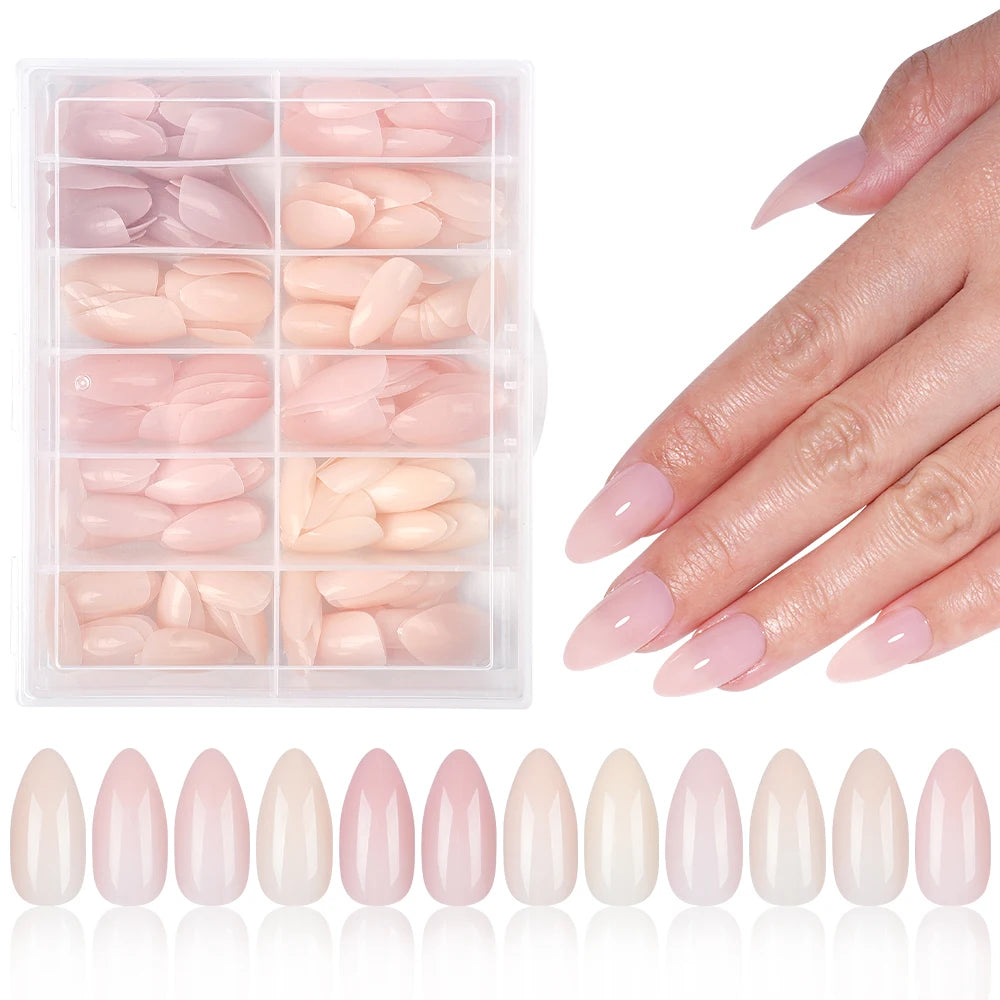 Private Label 288pcs Solid Transparent Color False Nails Simple INS Soft Gel X Nail Tips Full Cover Nude Pink Press on Nails