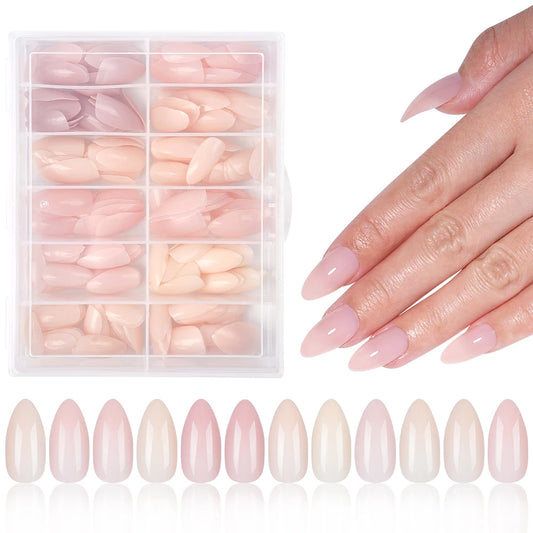 Private Label 288pcs Solid Transparent Color False Nails Simple INS Soft Gel X Nail Tips Full Cover Nude Pink Press on Nails