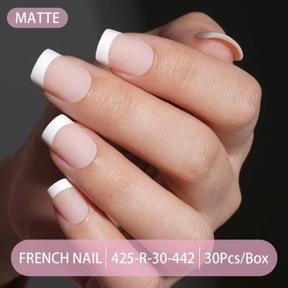 30pcs/box French Gel Nails Press on Nails