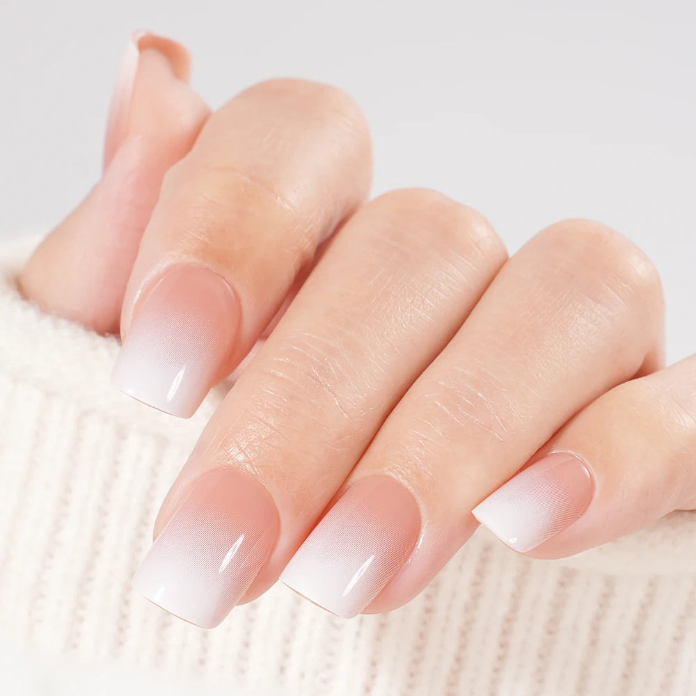 Factory Wholesale OEM ODM 30pcs Nude Gradient Nails Press on Short Medium Square Almond Ombre Pink Press on Nails Art