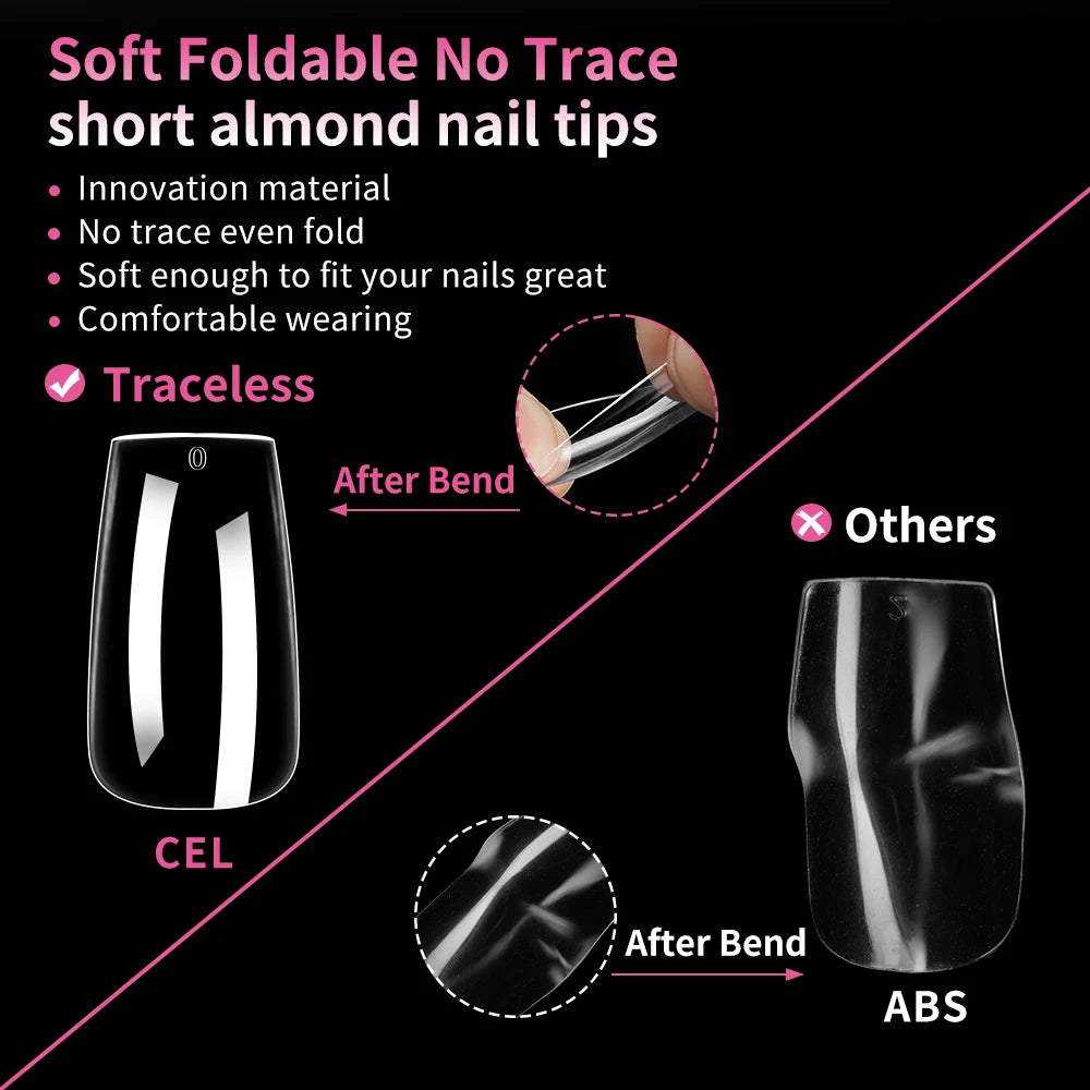 Wholesale False Nail Art Tips 15 Size Full Cover Traceless Transparent Clear Coffin Stiletto Square Almond Soft Gel Nail Tips