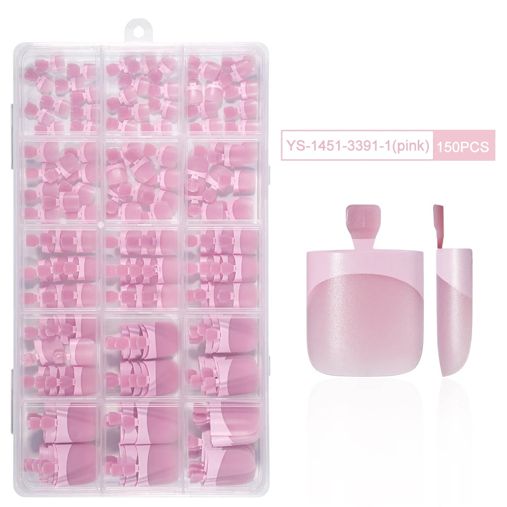 Custom 150pcs Press on Foot Nail Tips Artificial Fake Toenails Handmade Short Square French Soft Gel Press on Toe Nails