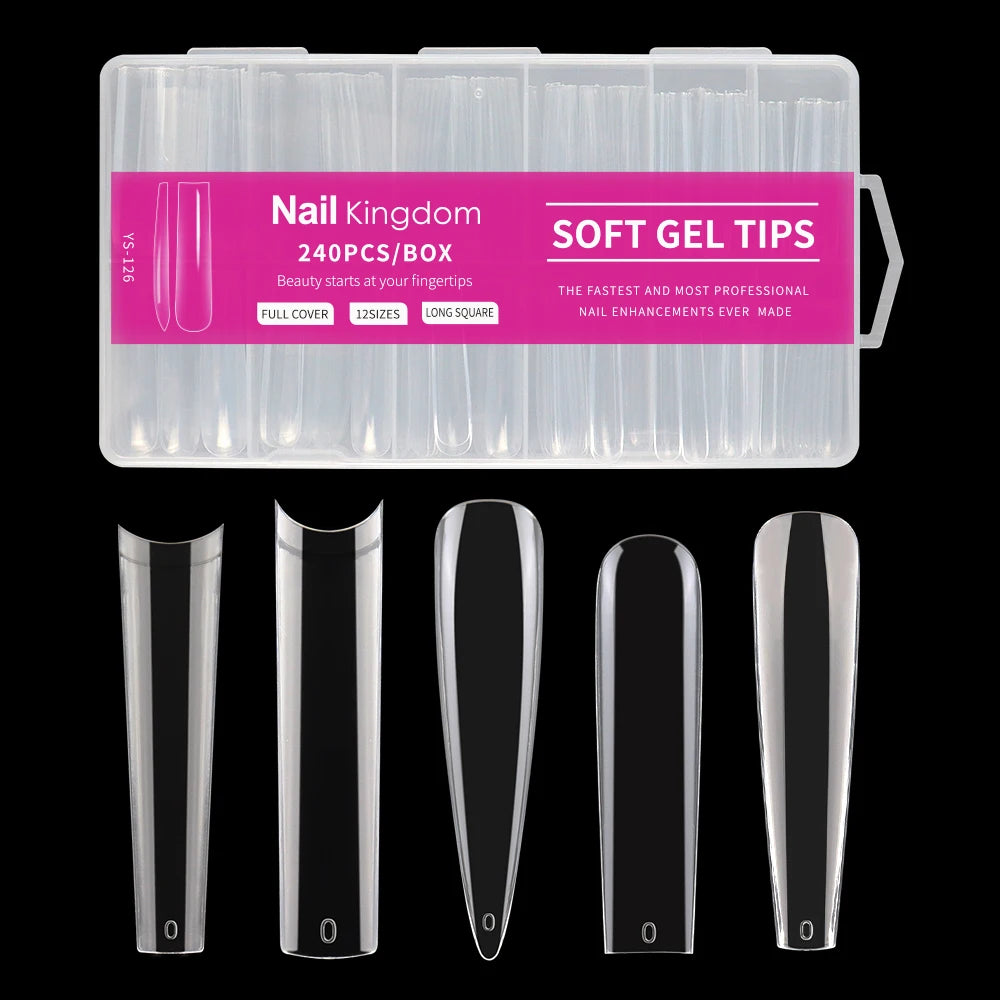 Wholesale Full Half Cover Long Stiletto Square Coffin Nails Tips Soft Gel Nail Extension Tips Nail Tips Non C Curve