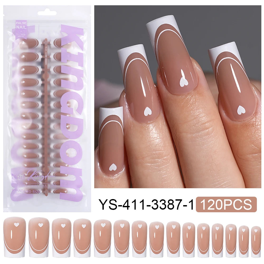 Wholesale 120pcs French Square False Nails Tip Brown Pink Heart Design Soft Gel Nails Press on French Tips