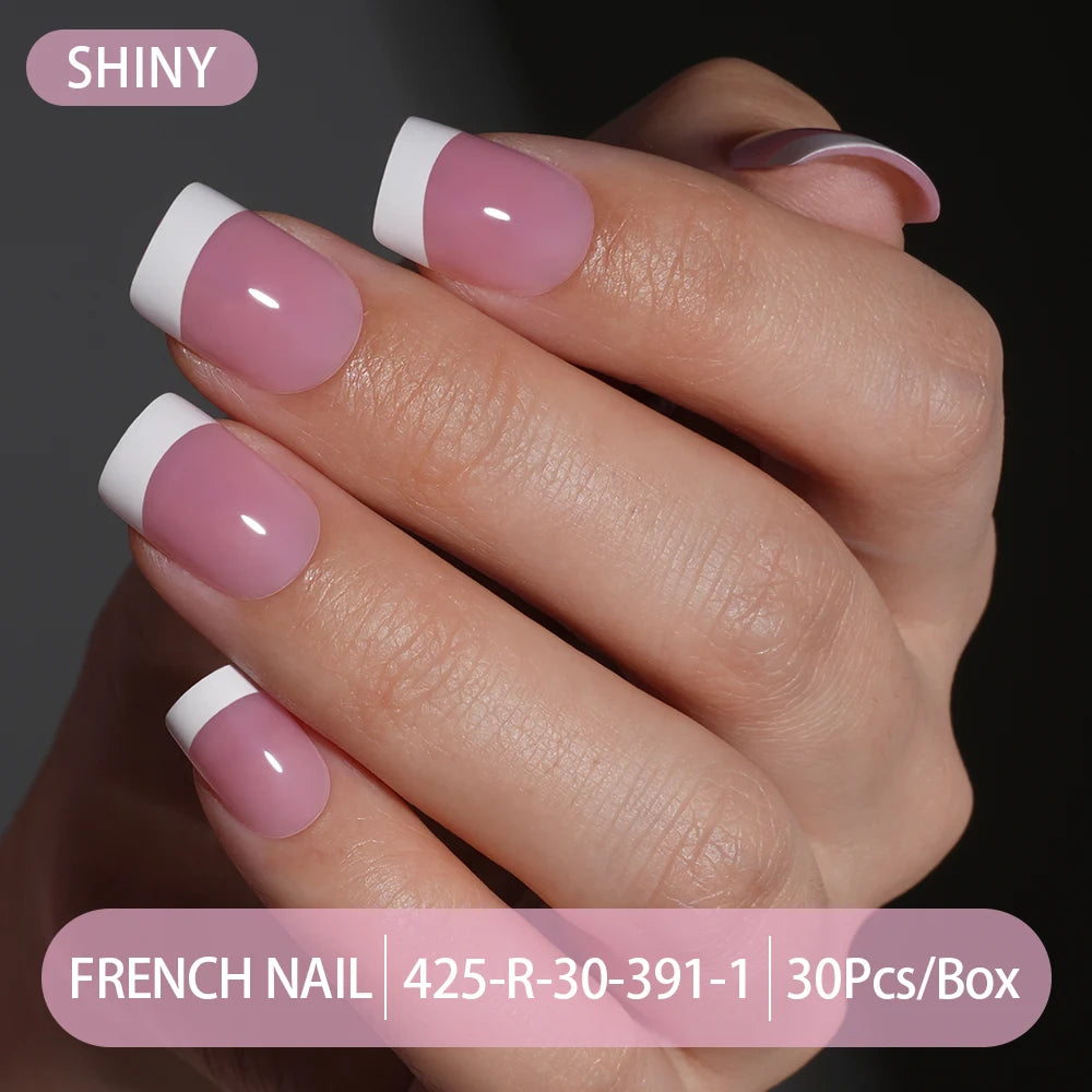 30pcs/box French Gel Nails Press on Nails