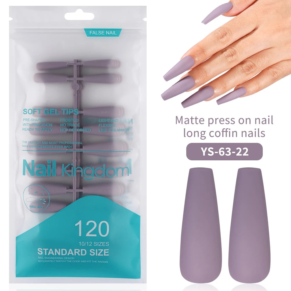 Factory Supplying False Nail Full Cover Waterproof Long Coffin Matte Rainbow Solid Colors Nails Tips Designer Press on Nails