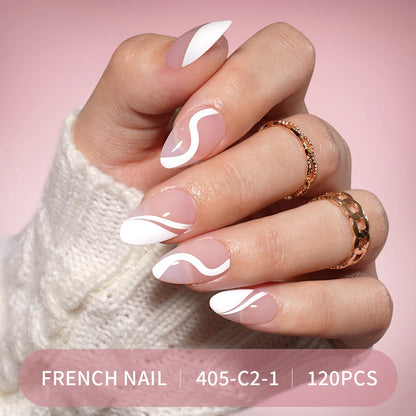 Factory Price 120pcs Full Cover French Handmade Gel Press on Nail Tips Wholesale Natural Nail Tips With Art Design