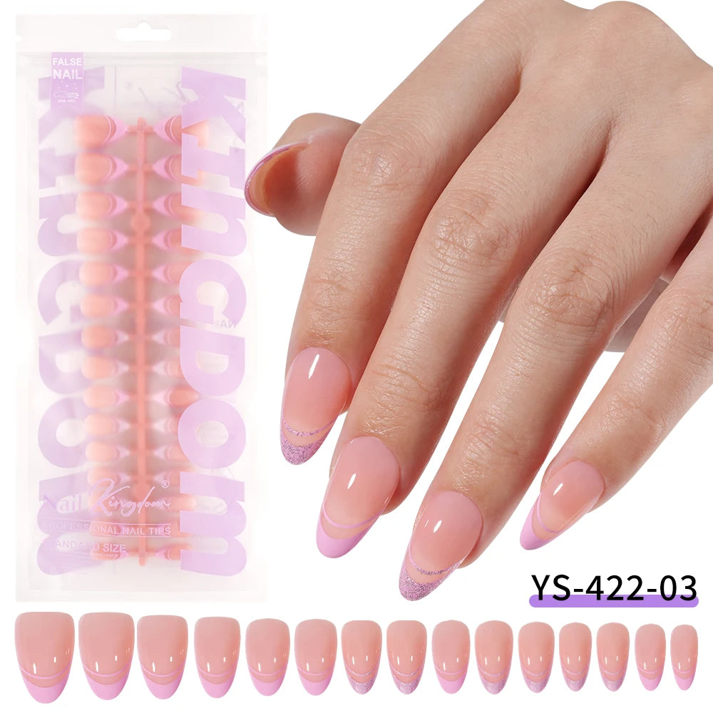 Wholesale OEM 120pcs French Reusable False Nails Ballet Designer Glitter Silver Handmade French Soft Gel Press on Nails Set