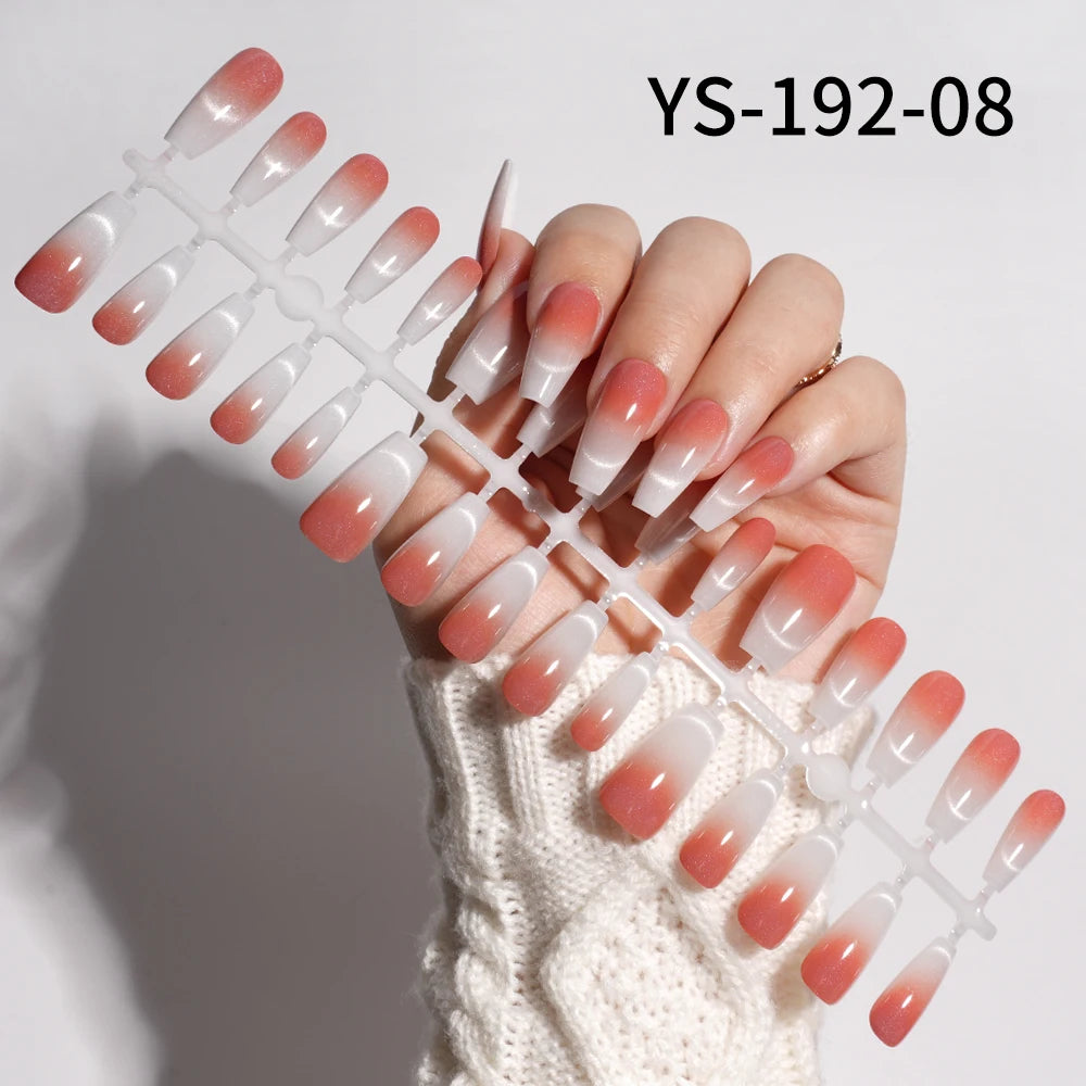 Wholesale New 30Pcs Glitter Luxury Handmade Crescent Cat Eye Nail Tips French Soft Gel Nail Art Kits False Press on Nails Set
