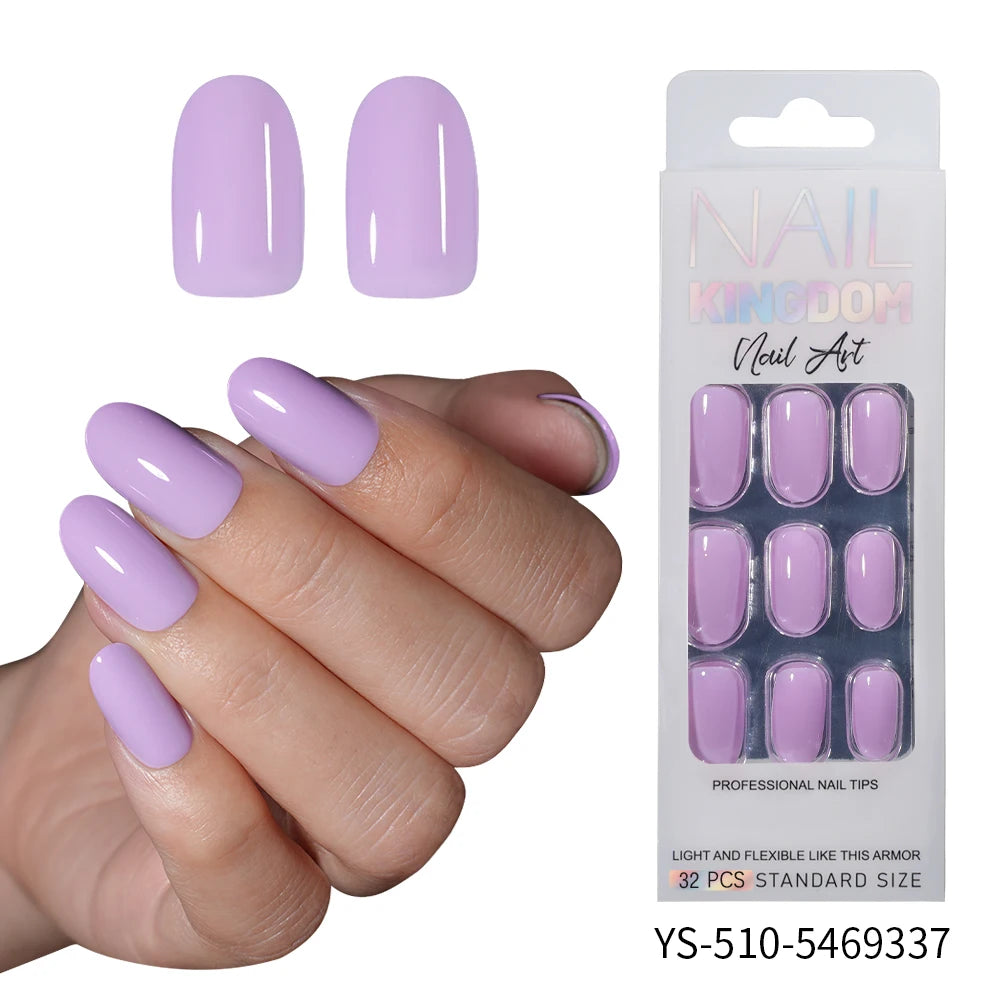 Private Label 30/32pcs Short Round False Nails Art Salon Wholesale Colorful Simple Handmade Solid Color Press on Nails for Women
