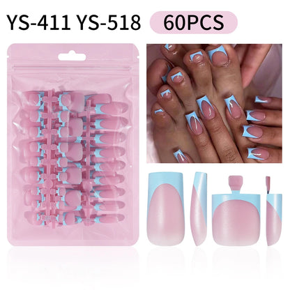 Factory Fake French Toenails Hand Nails Set 60pcs French White Black Tips Square French Soft Press on Acrylic Nails Set