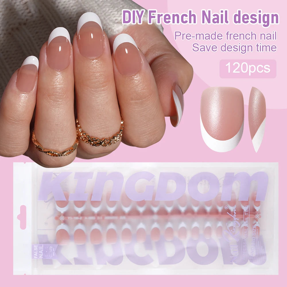 150pcs Wholesale Press on Gel Nails French White Black Tips Private Label Almond Square Coffin French Press on Nails Strip