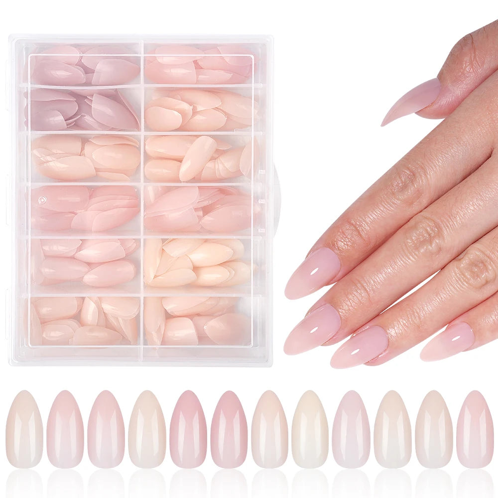 Private Label 288pcs Solid Transparent Color False Nails Simple INS Soft Gel X Nail Tips Full Cover Nude Pink Press on Nails