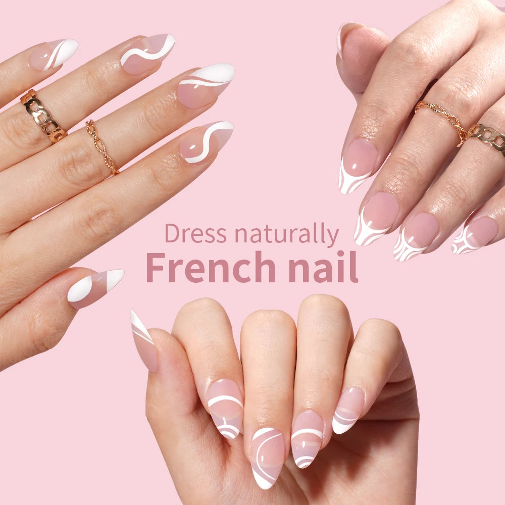 Factory Price 120pcs Full Cover French Handmade Gel Press on Nail Tips Wholesale Natural Nail Tips With Art Design