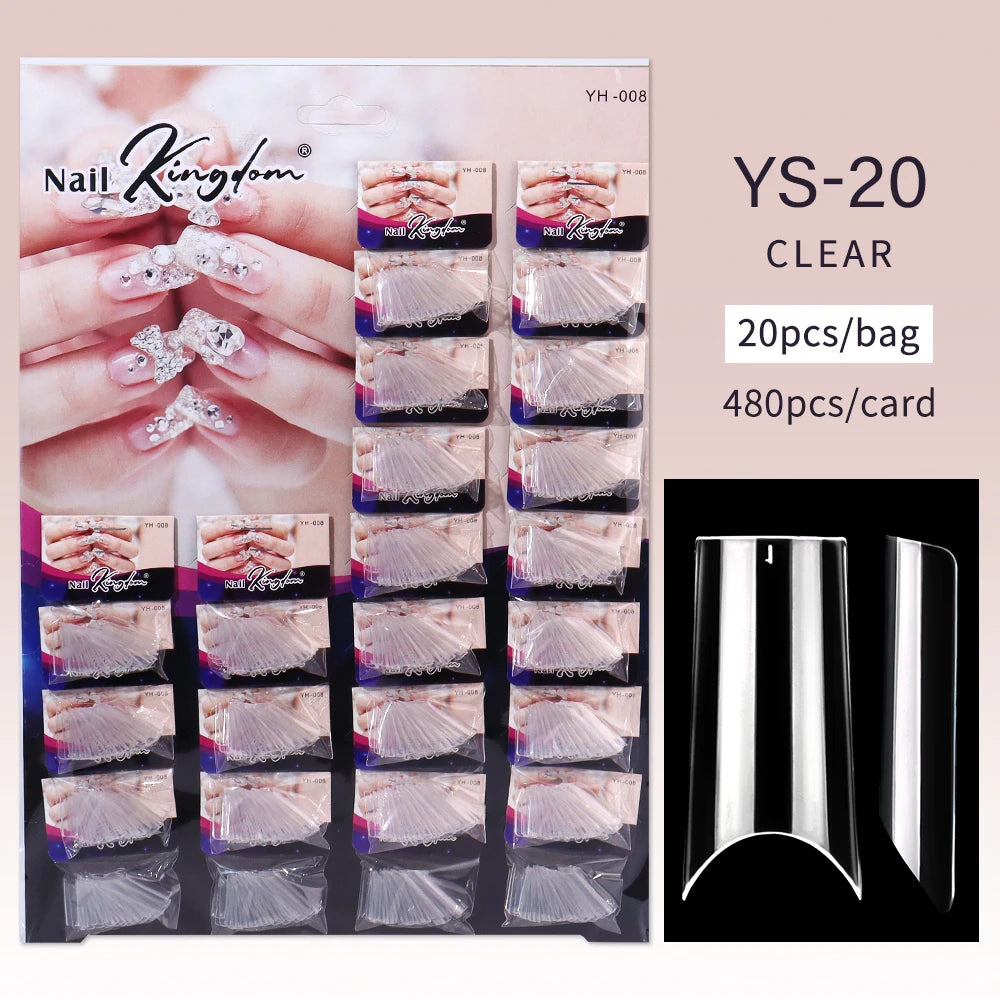 Nail Kingdom 480pcs 24Bags/Set Nail Tips Solid Color Clear Coffin/Square/Almond  Full Cover Nail Tips False Nail Wholesale