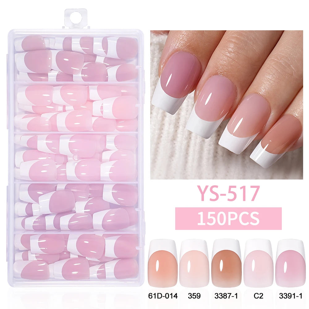 Wholesale Private Label 150Pcs Nude Pink French Stick on Nails Press on Short Square Almond French Press on Nails