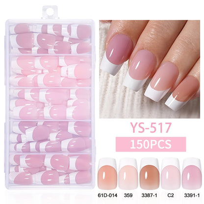 Wholesale Private Label 150Pcs Nude Pink French Stick on Nails Press on Short Square Almond French Press on Nails
