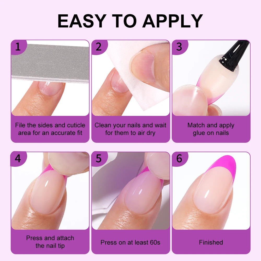 150PCS French Tip Press-On Nail Art Long Square Almond Full Cover Purple Solid Color for Finger Application Nail Supplier