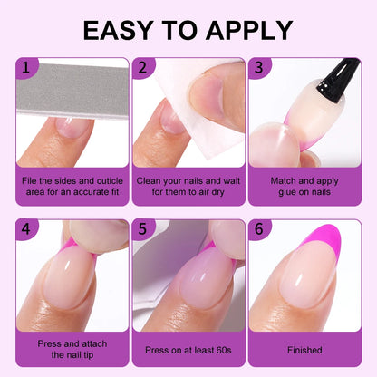 150PCS French Tip Press-On Nail Art Long Square Almond Full Cover Purple Solid Color for Finger Application Nail Supplier