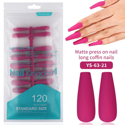 Factory Supplying False Nail Full Cover Waterproof Long Coffin Matte Rainbow Solid Colors Nails Tips Designer Press on Nails