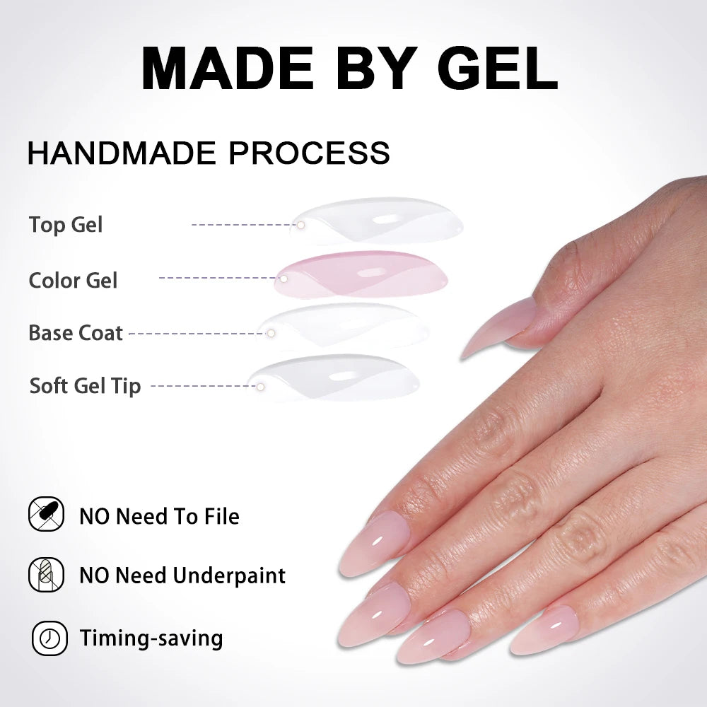 Private Label 288pcs Solid Transparent Color False Nails Simple INS Soft Gel X Nail Tips Full Cover Nude Pink Press on Nails