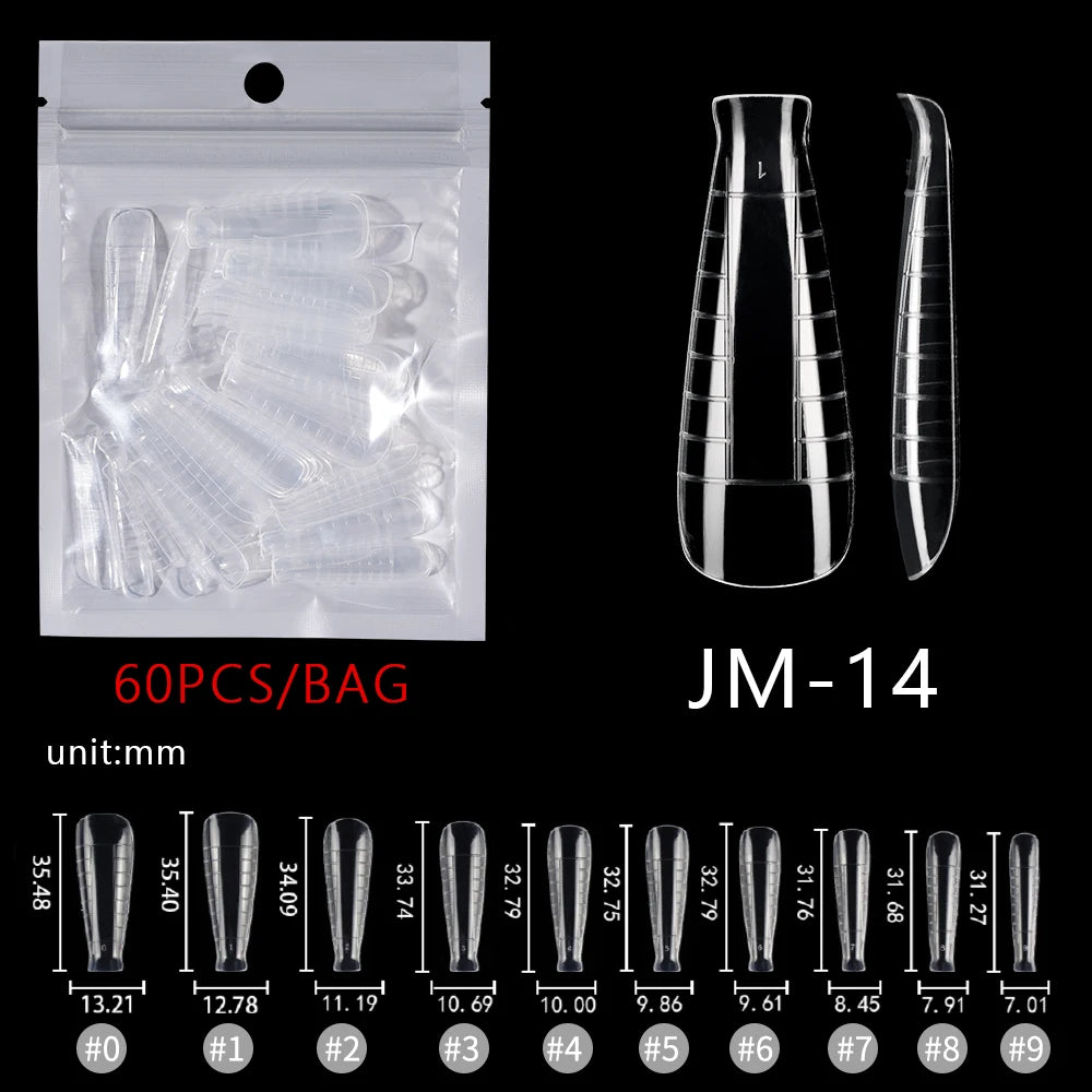 Wholesale Factory 60pcs Plastic Nail Art Mould Tips Clear Quick Building Extension Tool Stiletto Almond Square Nail Forms