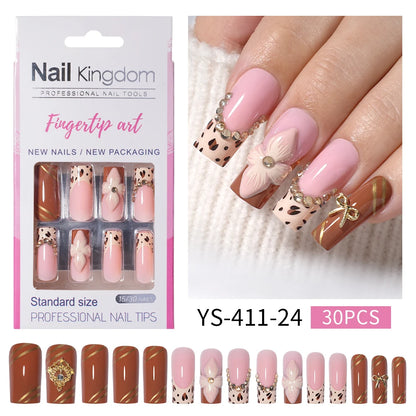 Nail Supplier Custom 30PCS Acrylic Designed Press on Nails Art Handmade Medium Square 3D Flower Gel French Press on Nails