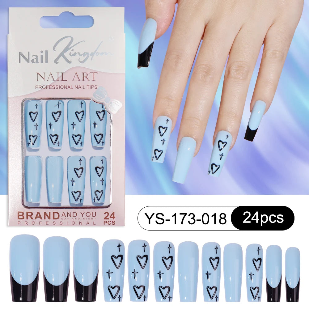 Wholesale Custom 24pcs Reusable Handmade Long Square Luxury French Tip Press on Nails for Nails Supplies Salon with Nail Tools