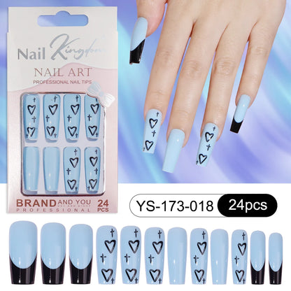 Wholesale Custom 24pcs Reusable Handmade Long Square Luxury French Tip Press on Nails for Nails Supplies Salon with Nail Tools