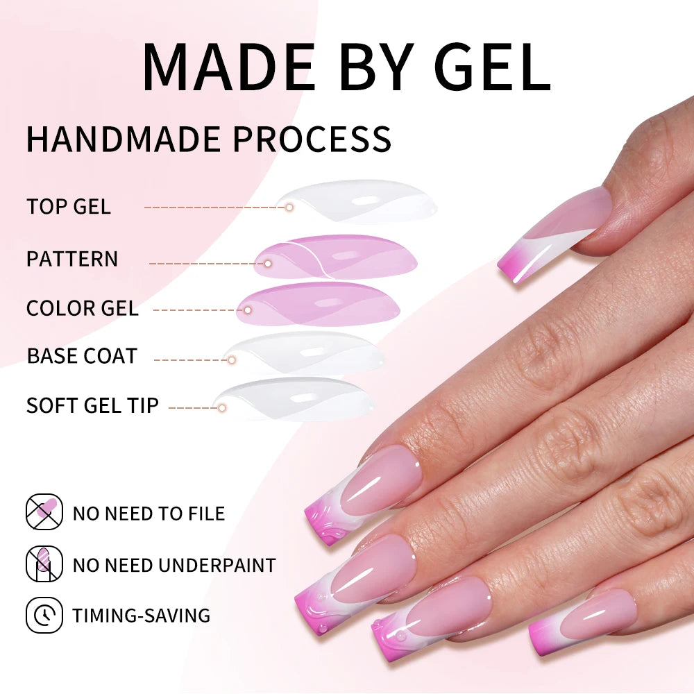 Custom Designed Luxury Diamond False Nails Full Cover Medium Square Handmade 3D Flower Rhinestone Gel French Press on Nails