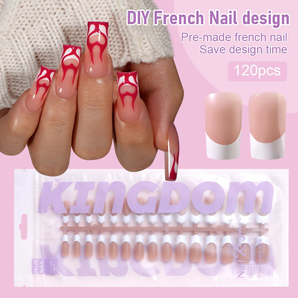 150pcs Wholesale Press on Gel Nails French White Black Tips Private Label Almond Square Coffin French Press on Nails Strip