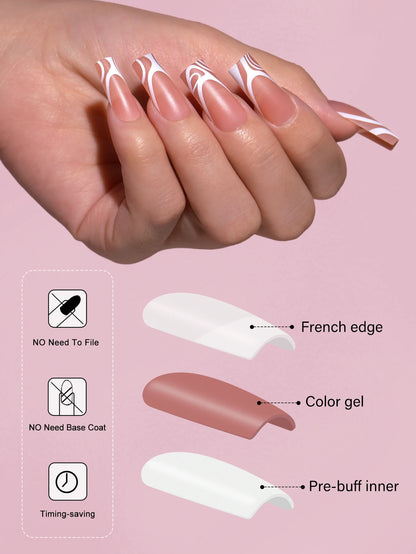 Factory Wholesales French False Matte Nails 120 Pcs Traceless Medium Square Soft Gel French Press on Nail for Nail Art Salon
