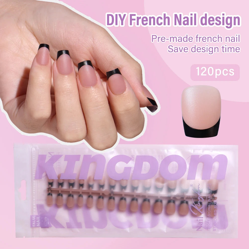 150pcs Wholesale Press on Gel Nails French White Black Tips Private Label Almond Square Coffin French Press on Nails Strip