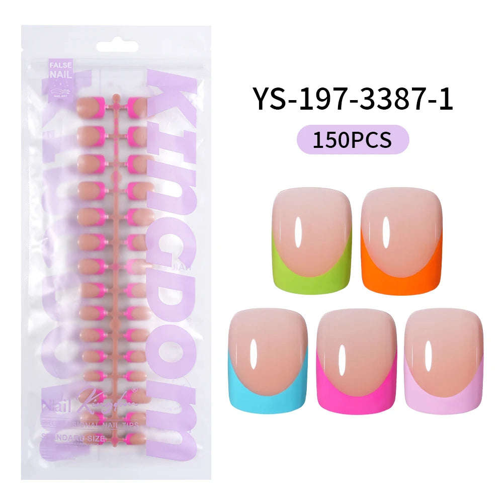 Nail Supplier Custom Wholesale 150PCS Press on French Nails Square Full Cover Wearable Colorful Press on Nails French Tip