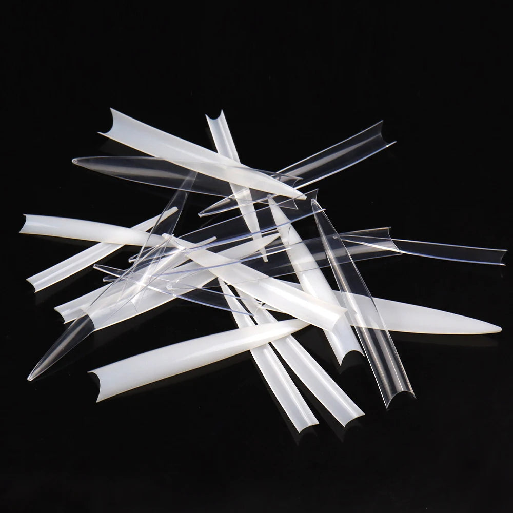 120 Pcs/box Extra Long Clear Natural Artificial Fingernails Acrylic False Nail Tips C Curve Pointed Stiletto Nail Art Tips