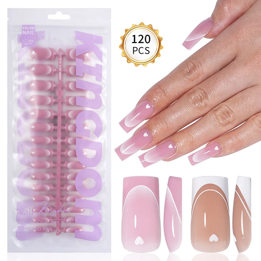 Wholesale 120pcs French Square False Nails Tip Brown Pink Heart Design Soft Gel Nails Press on French Tips