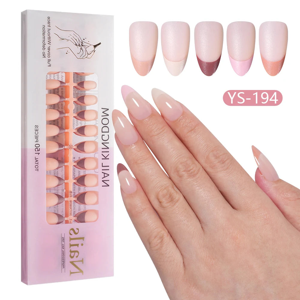 Wholesale Short Square Fake Nails 150pcs/Bag Full Cover Almond Coffin Press on Nails Art With Colorful French Tips