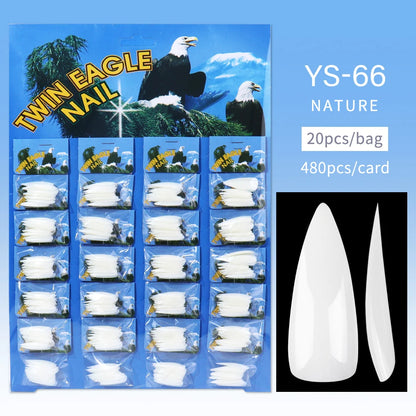 Nail Kingdom 480pcs 24Bags/Set Nail Tips Solid Color Clear Coffin/Square/Almond  Full Cover Nail Tips False Nail Wholesale