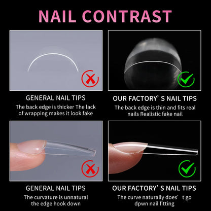 Hot Sale 360Pcs Long Square Nail Tips Artificial Fingernails Clear Wholesale French Style Nail Tips Soft Gel Acrylic Nail Tips